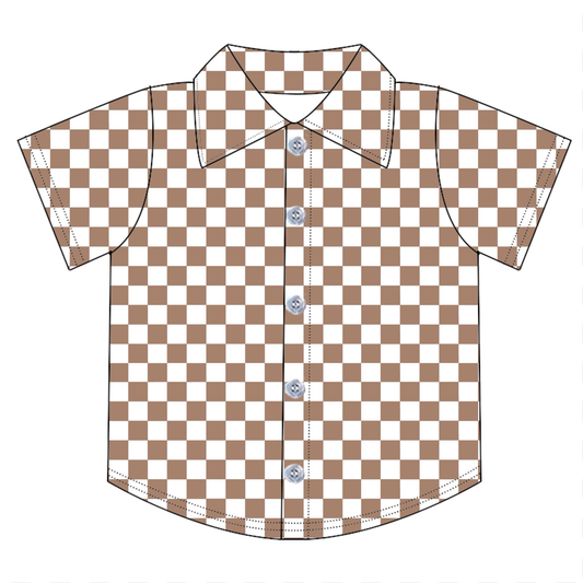 Kkaki checkered print boy short sleeve t-shirt top preorder