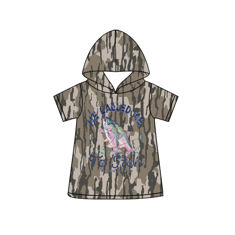 Fishing camo print boy short sleeve hoodie top preorder