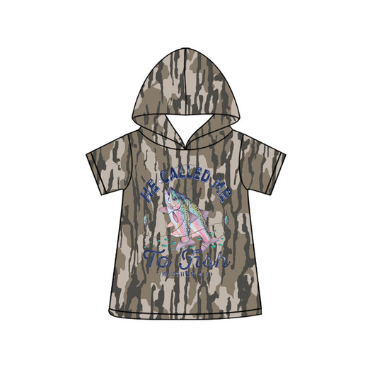 Fishing camo print boy short sleeve hoodie top preorder
