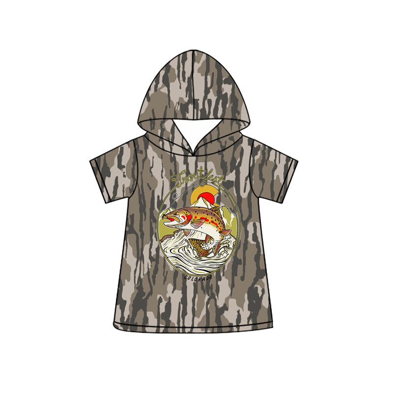 Fishing camo print boy short sleeve hoodie top preorder