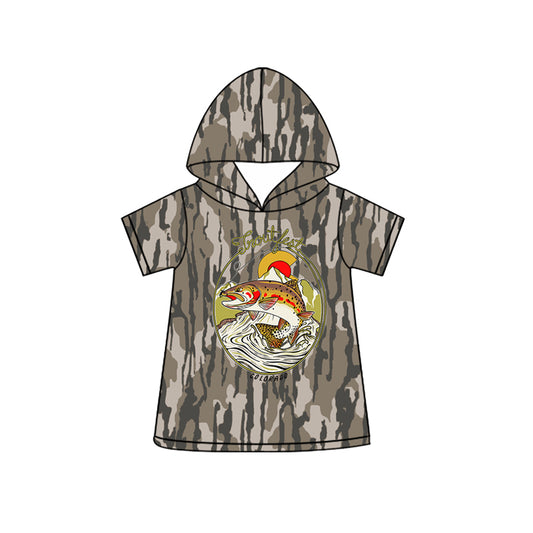 Fishing camo print boy short sleeve hoodie top preorder