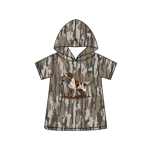 Dog duck camo print boy short sleeve hoodie top preorder