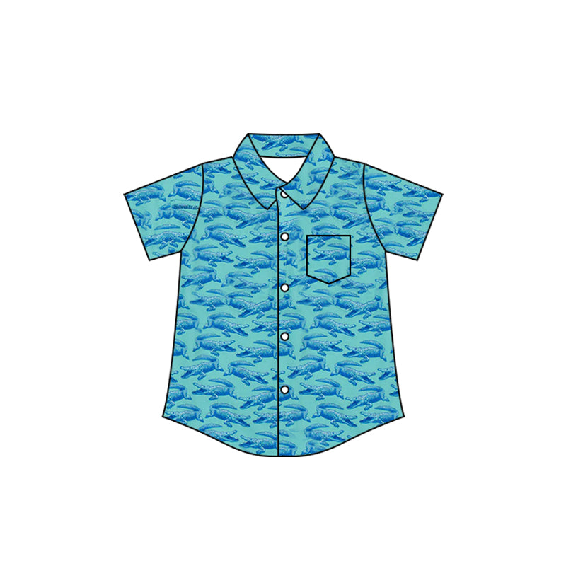 Crocodile print boy short sleeve button down t-shirt top preorder