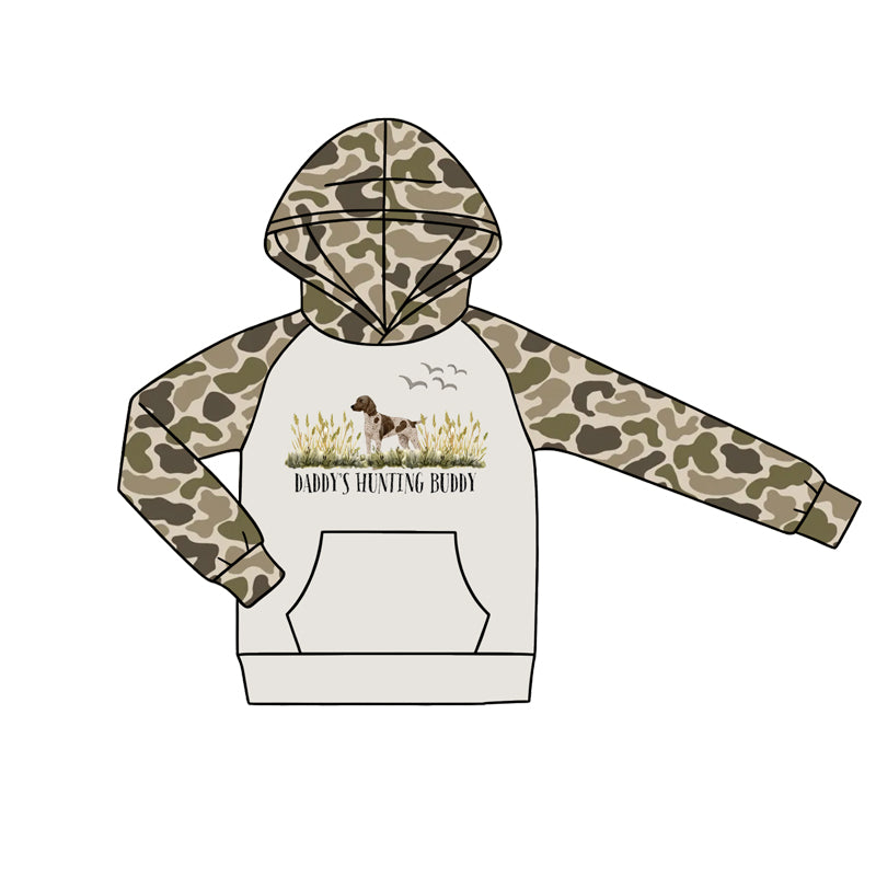 Hunting dog print kids boy long sleeve camo hoodie top preorder