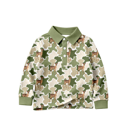 Camo deer print kids long sleeve pullover top preorder