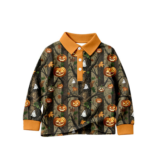 Halloween pumpkin print kids long sleeve pullover top preorder