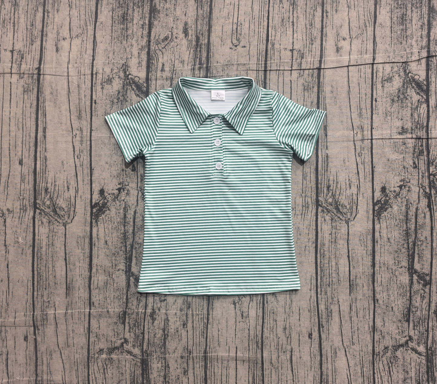 Green stripes kids boy short sleeve pullover top preorder
