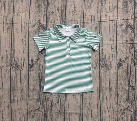 Green stripes kids boy short sleeve pullover top preorder