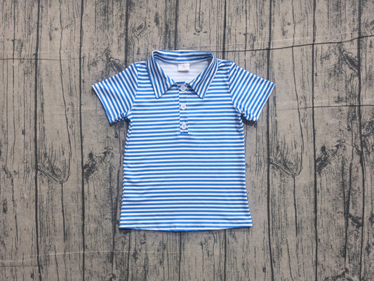 Blue stripes kids boy short sleeve pullover top preorder