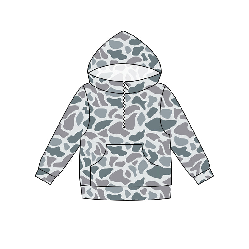 Grey camo print kids boy long sleeve  hoodie top preorder