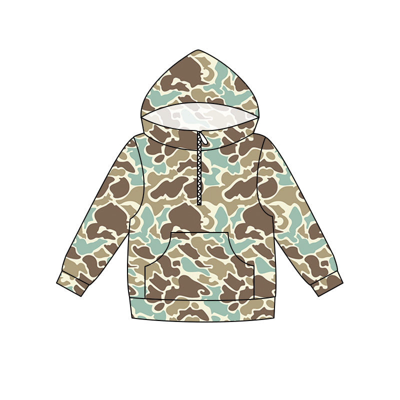 Green khaki camo print kids boy long sleeve  hoodie top preorder