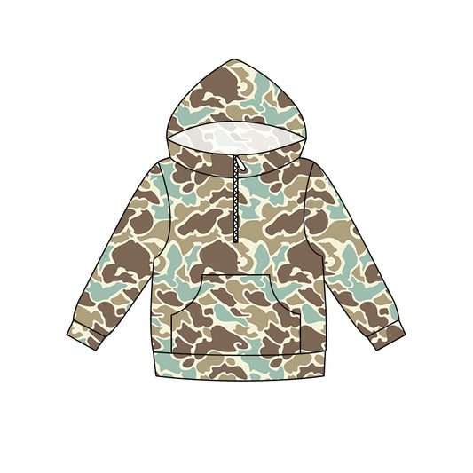 Green khaki camo print kids boy long sleeve  hoodie top preorder