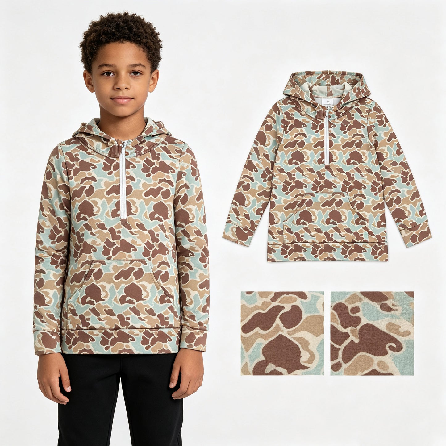 Green khaki camo print kids boy long sleeve  hoodie top