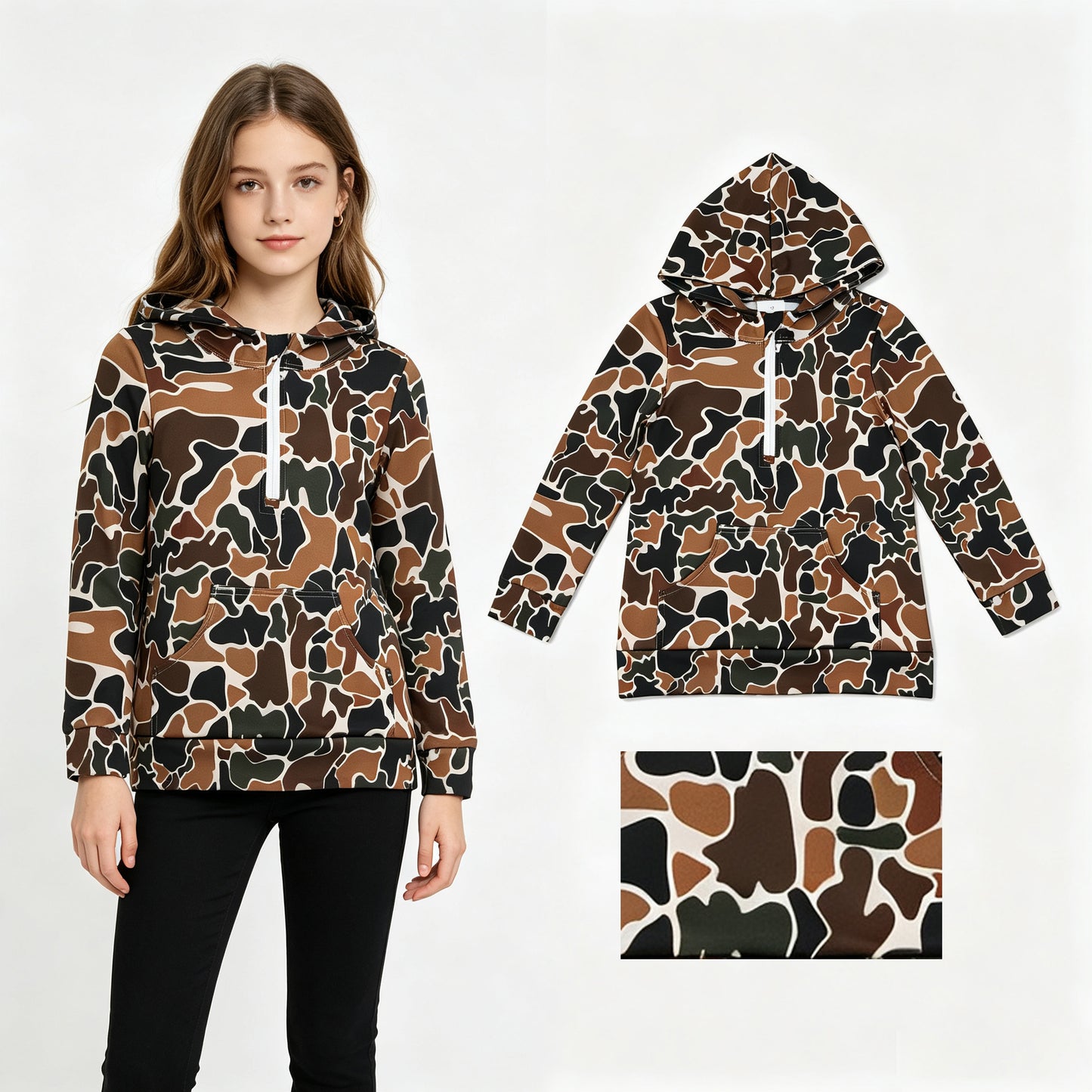 Green camo print kids boy long sleeve  hoodie top