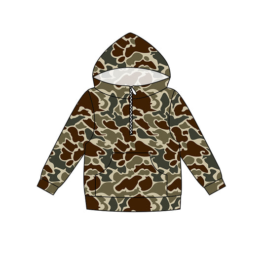Dark brown camo print kids boy long sleeve  hoodie top preorder