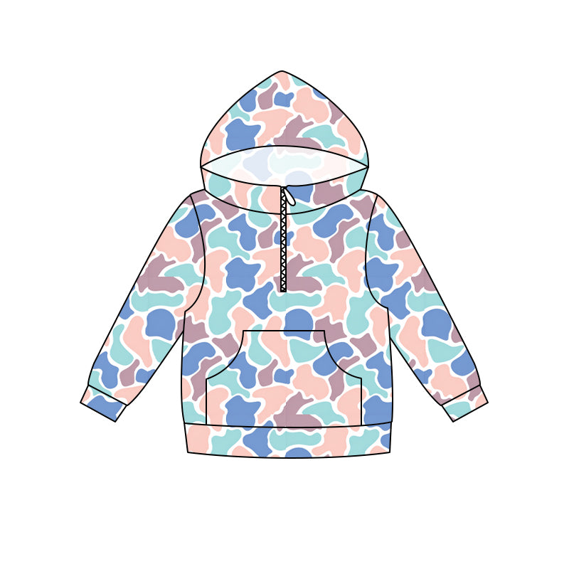 Pink blue camo print kids boy long sleeve  hoodie top preorder