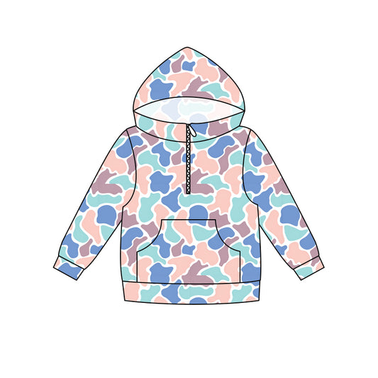 Pink blue camo print kids boy long sleeve  hoodie top preorder