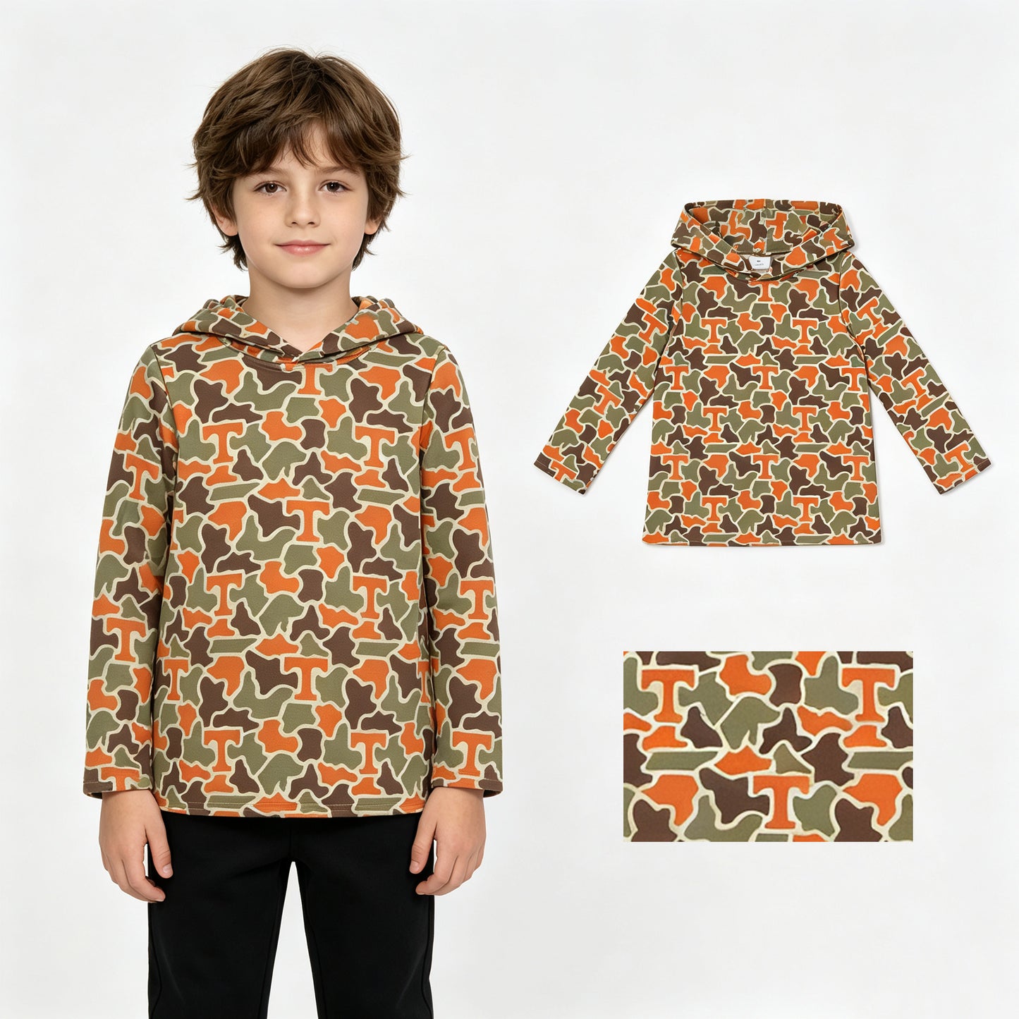 T camo print kids boy long sleeve  hoodie top
