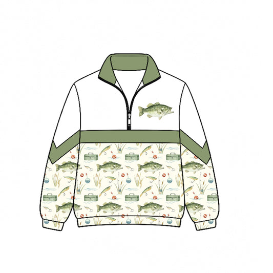 Fishing print kids boy long sleeve pullover top preorder