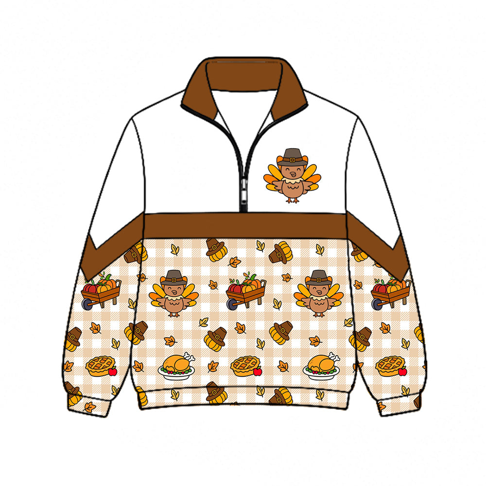 Thanksgiving turkey print kids boy long sleeve pullover top preorder