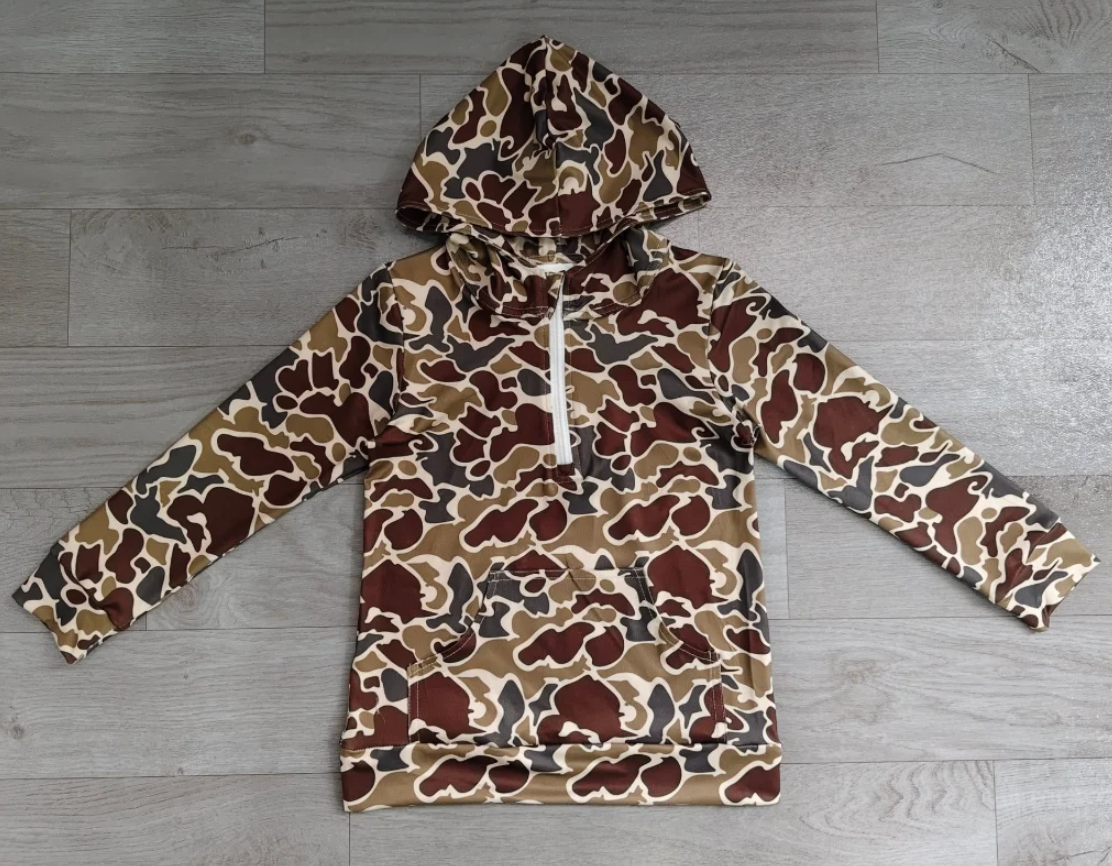 Adult man brown camo long sleeve hoodie top preorder