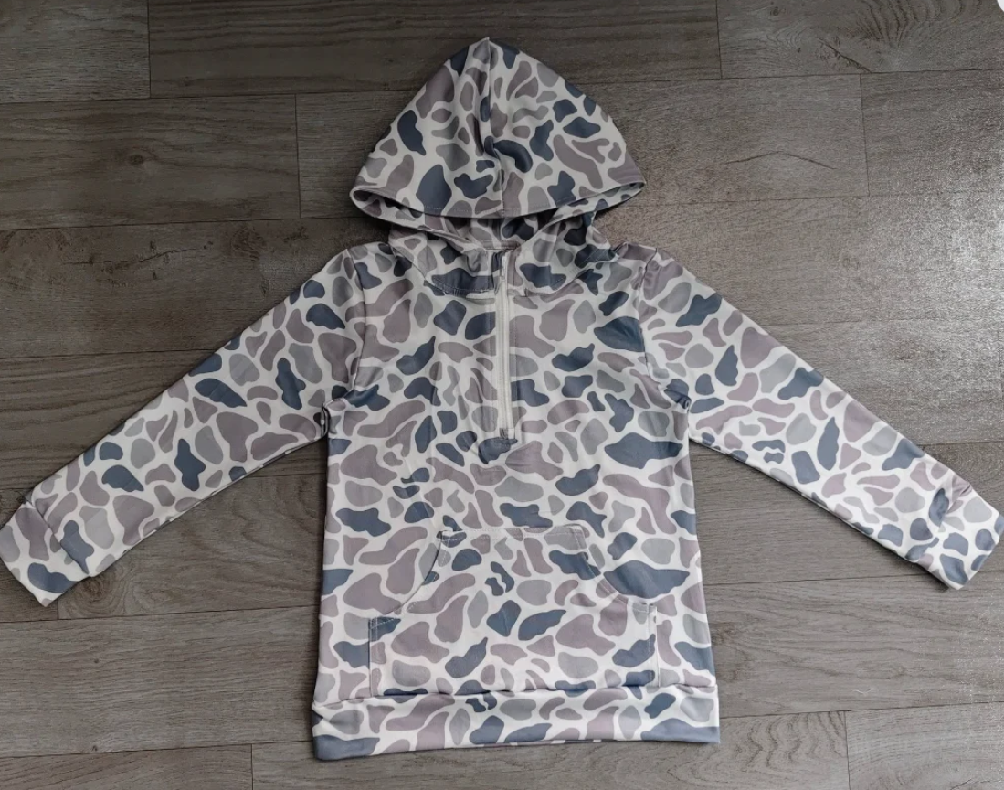 Adult man grey camo long sleeve hoodie top preorder