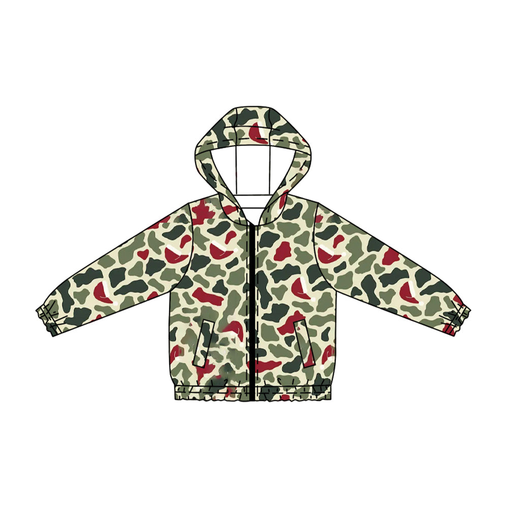 Christmas green red camo print kids boy long sleeve  hoodie top preorder