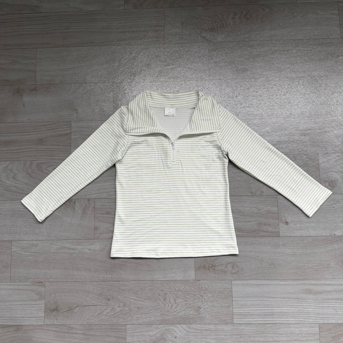 Green stripes kids boy long sleeve zip pullover top preorder