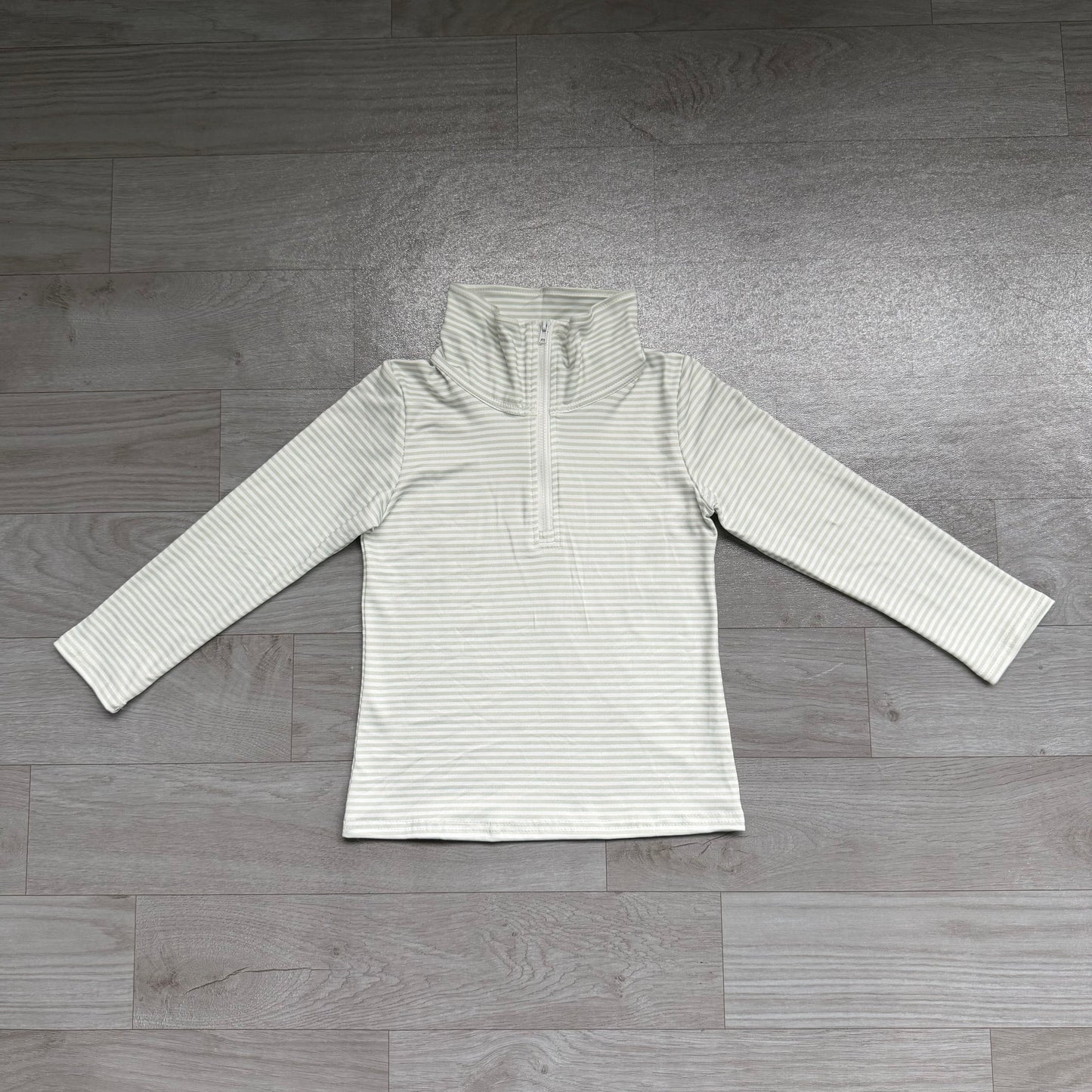 Green stripes kids boy long sleeve zip pullover top preorder