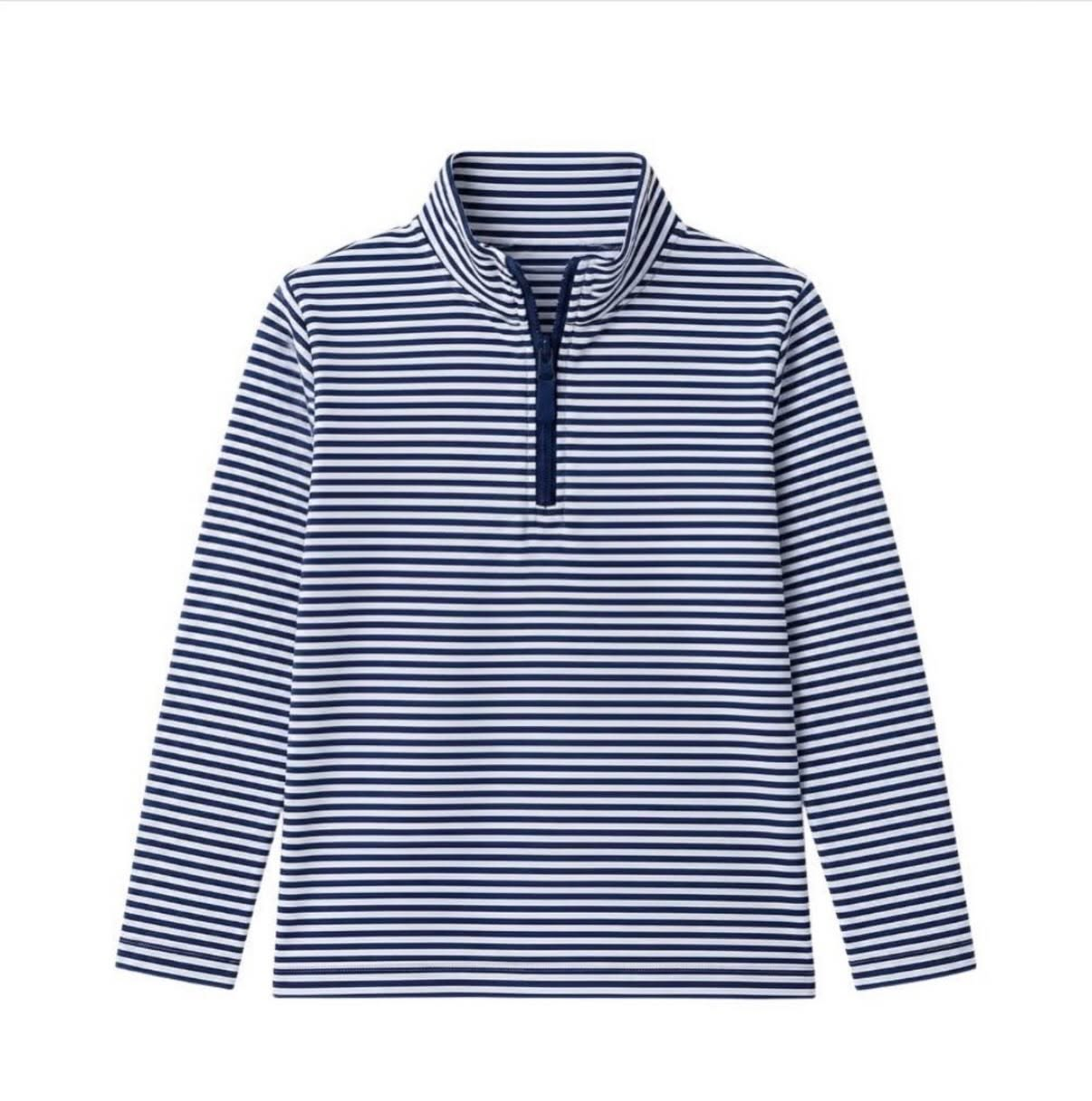 Dark blue stripes kids girls long sleeve zip pullover top preorder