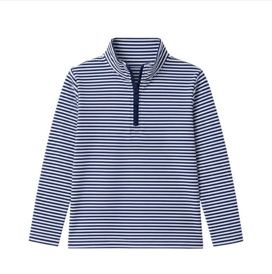 Dark blue stripes kids girls long sleeve zip pullover top preorder
