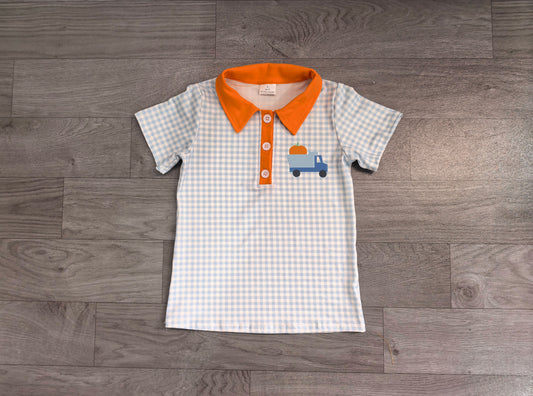 Embroidery Pumpkin truck print boys short sleeve pullover shirt preorder