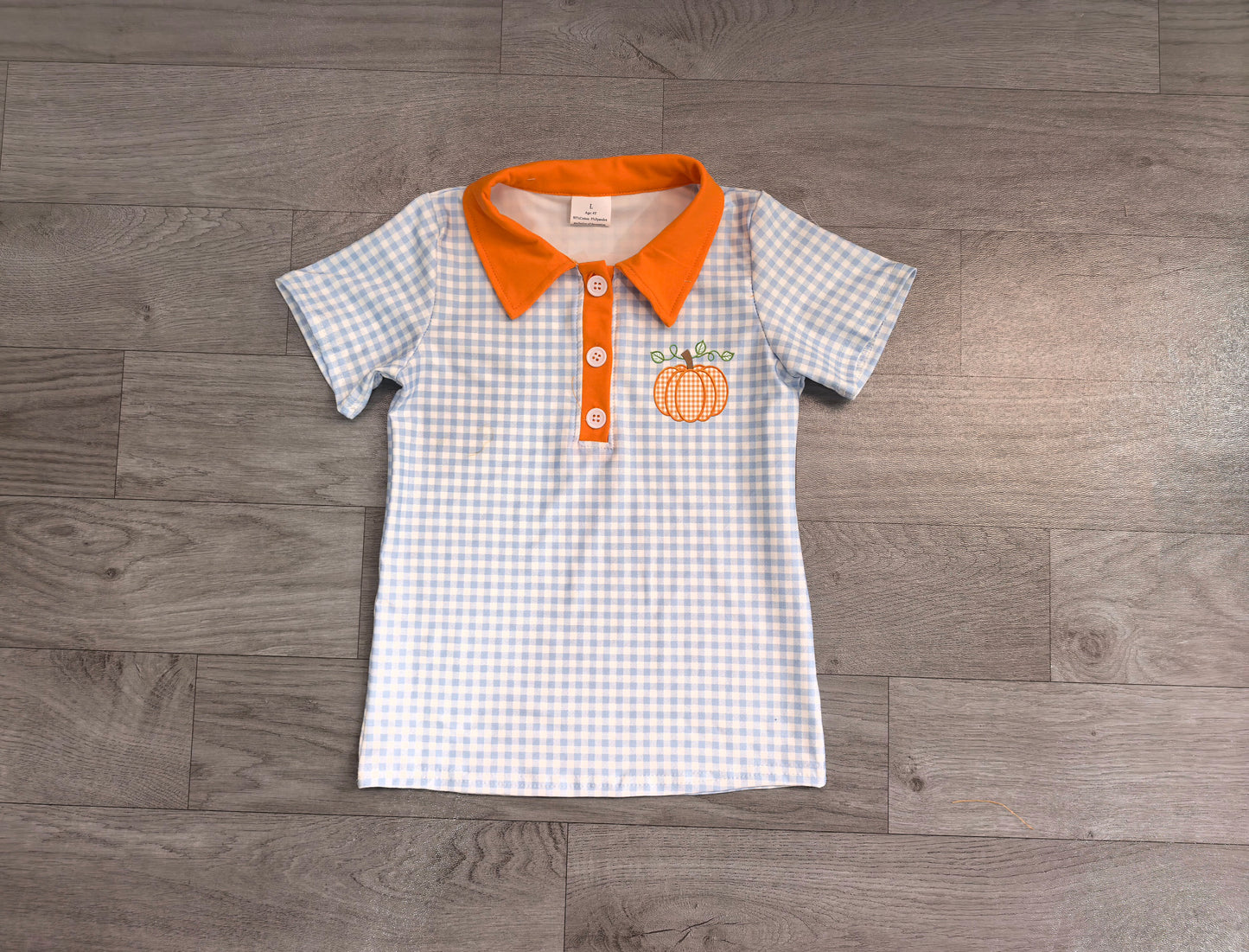 Fall embroidery Pumpkin print boys short sleeve pullover shirt preorder