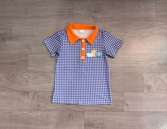 Fall Pumpkin embroidery print boys short sleeve pullover shirt preorder