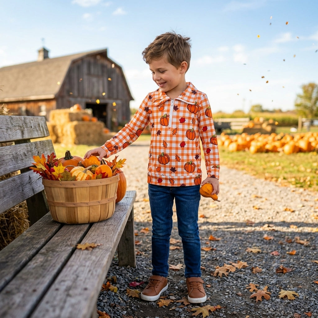 Fall pumpkin leaves kids girls long sleeve pullover top