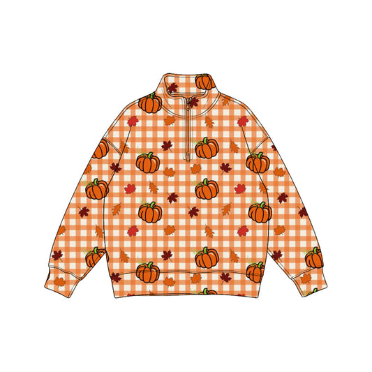 Fall pumpkin leaves kids girls long sleeve pullover top preorder