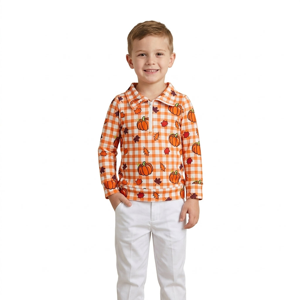 Fall pumpkin leaves kids girls long sleeve pullover top