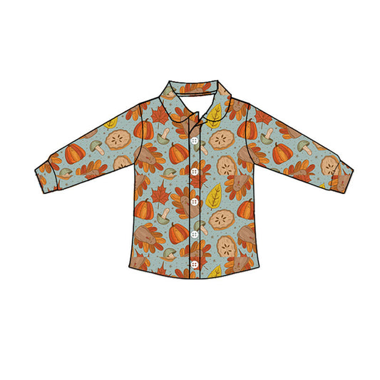 Thanksgiving turkey kids girls long sleeve button t-shirt top preorder