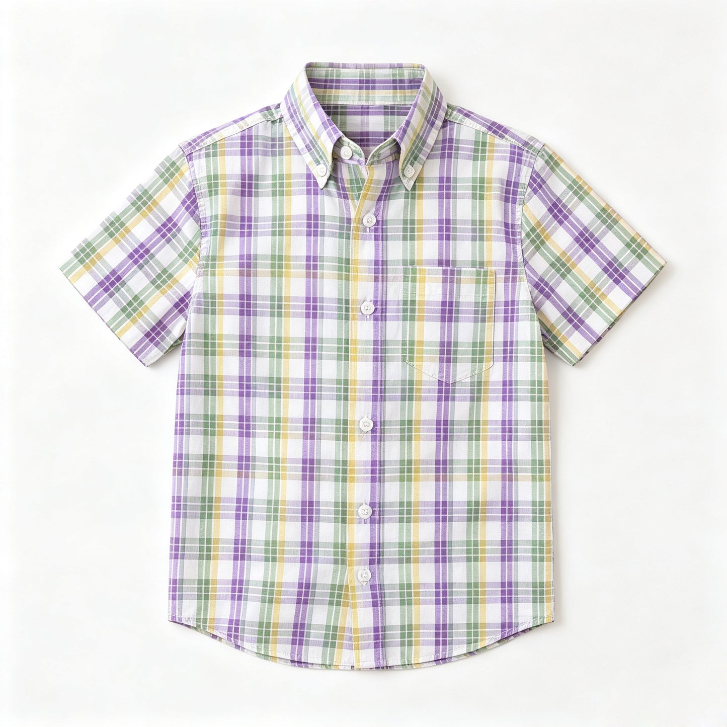Boy short sleeve Mardi Gras button down t-shirt top preorder