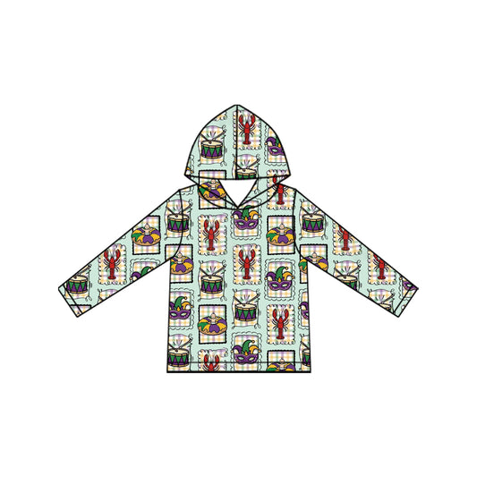 Mardi gras crawfish print boys long sleeve hoodie top preorder