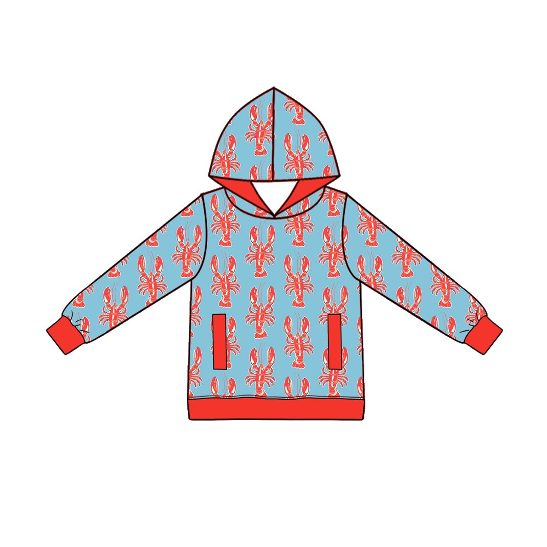 Crawfish print kids boy long sleeve hoodie top preorder