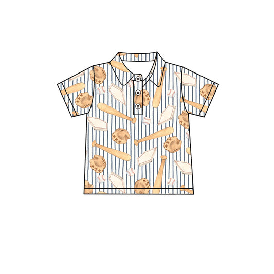 Baseball bat print kids boy short sleeve pullover top preorder