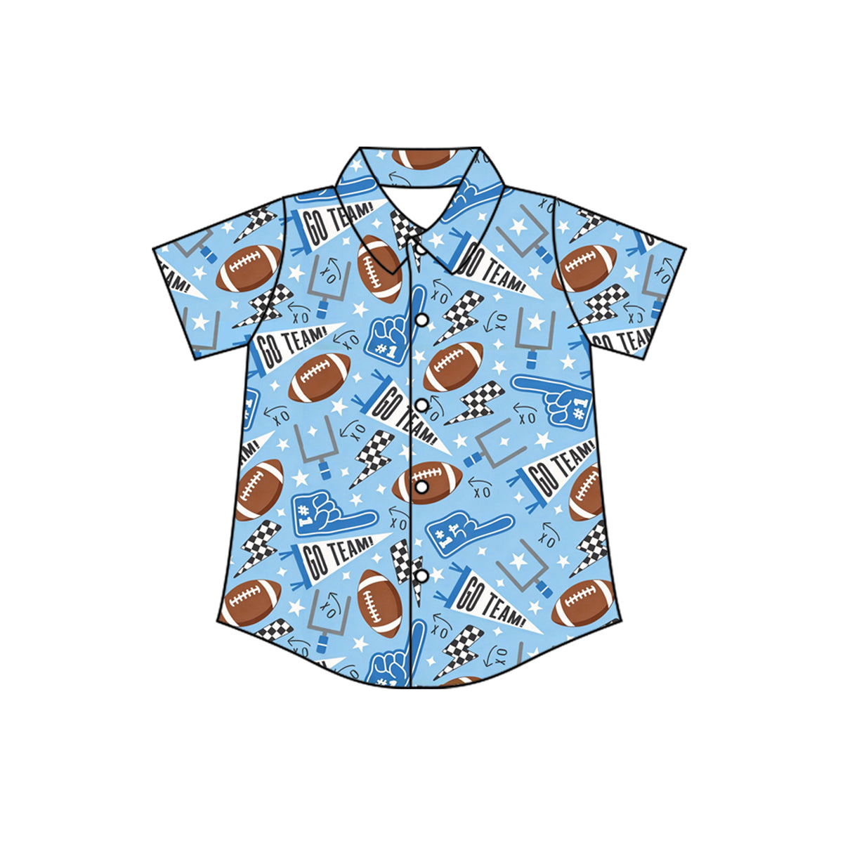 Football bat print kids boy short sleeve button down t-shirt top preorder