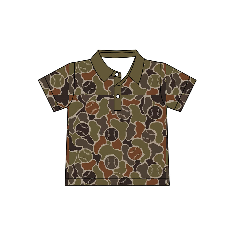 Baseball camo print kids boy short sleeve pullover top preorder