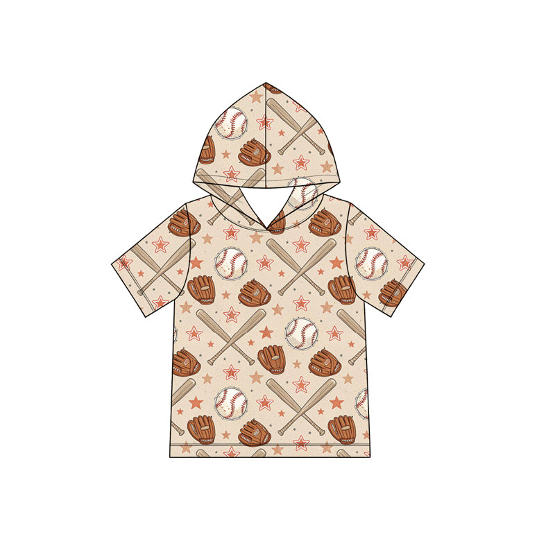 Baseball print kids boy short sleeve hoodie top preorder