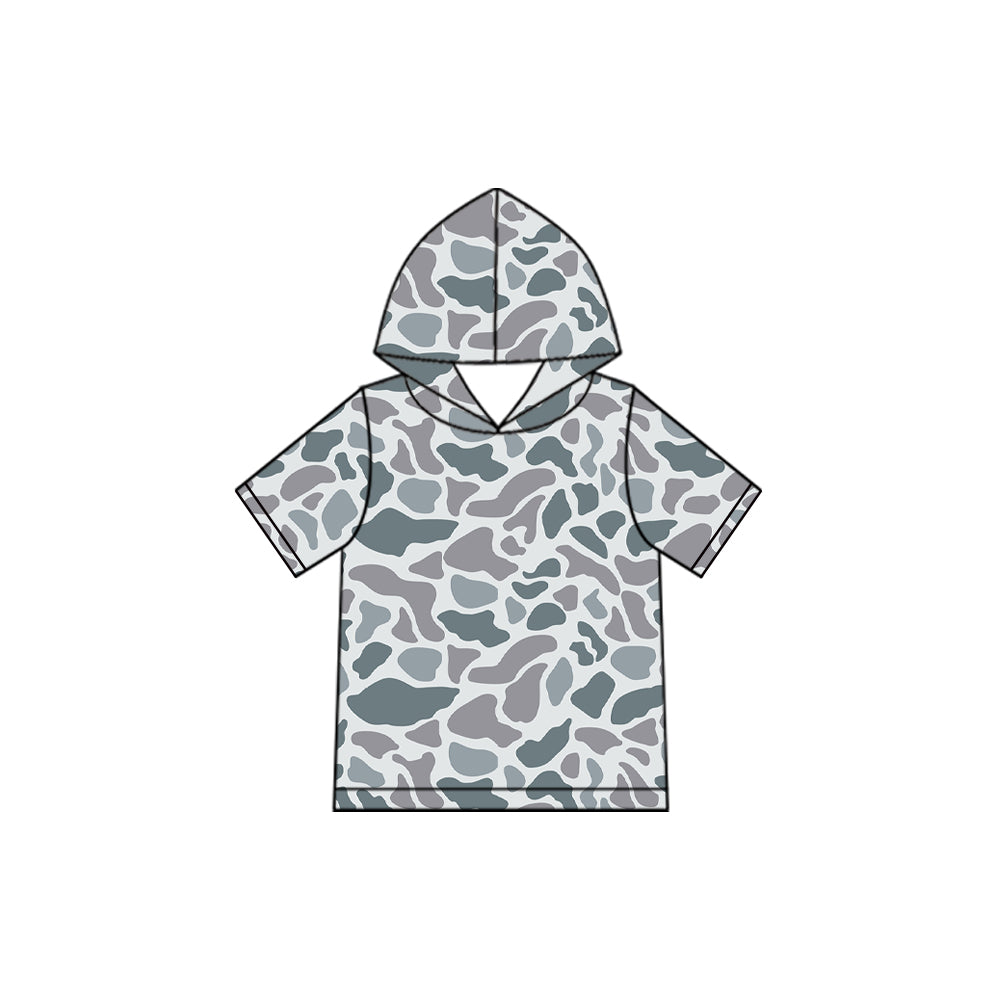 Grey camo print kids boy short sleeve hoodie top preorder