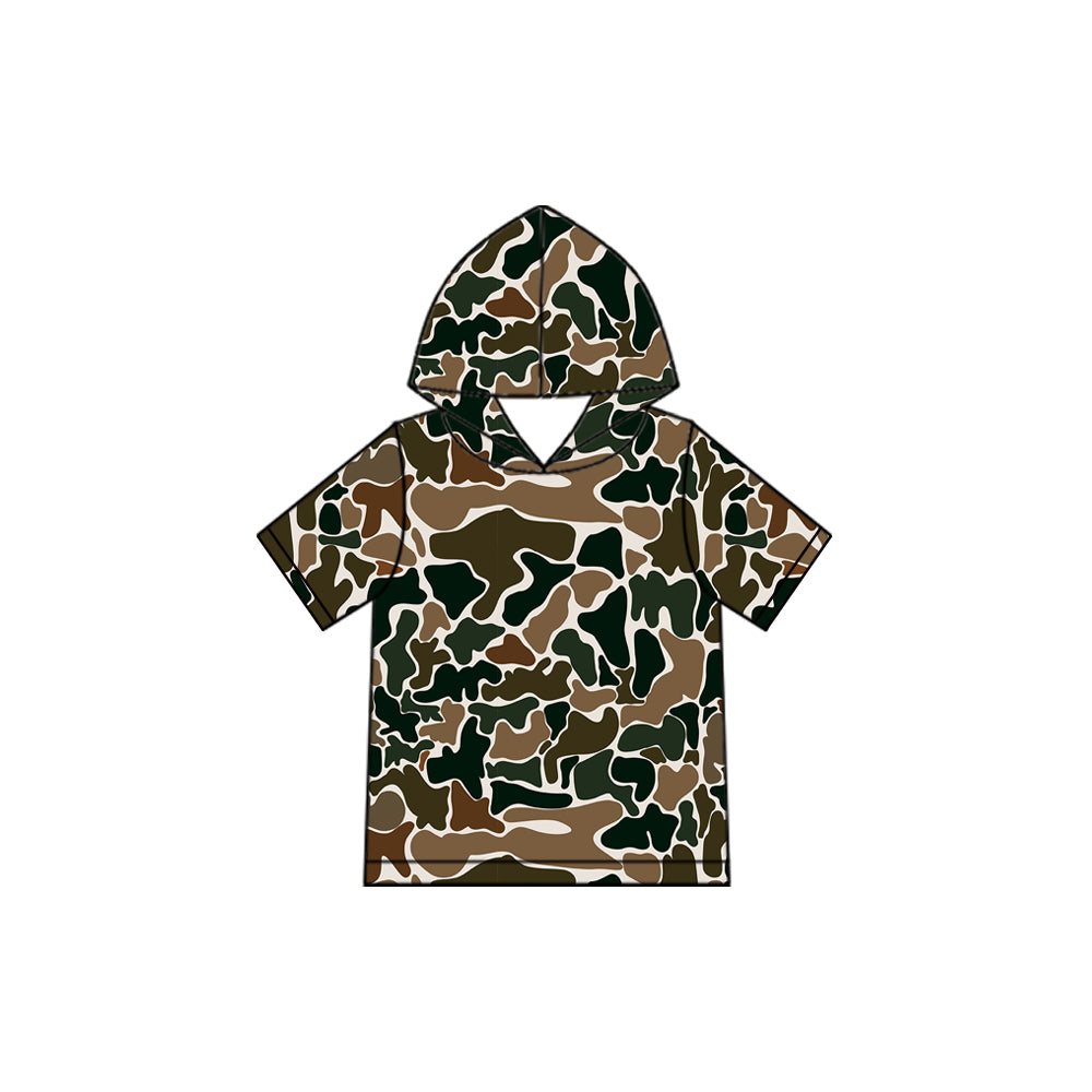 Green camo print kids boy short sleeve hoodie top preorder