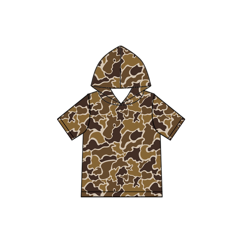 Brown camo print kids boy short sleeve hoodie top preorder