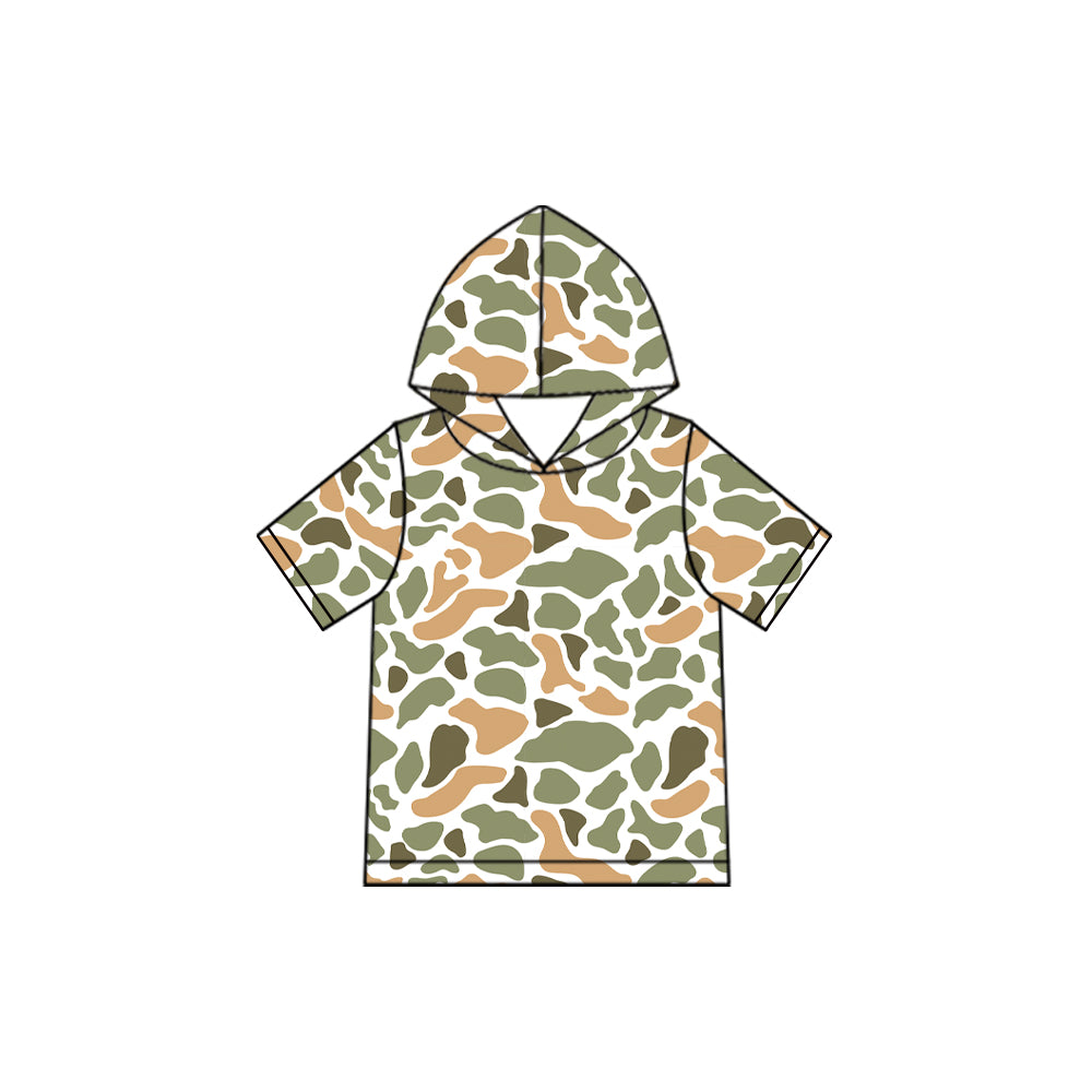 Green orange camo print kids boy short sleeve hoodie top preorder