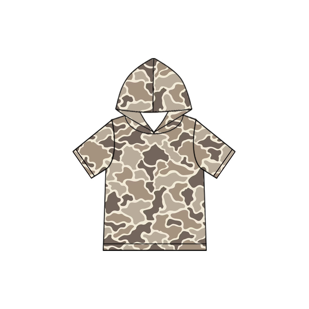 Light khaki camo print kids boy short sleeve hoodie top preorder